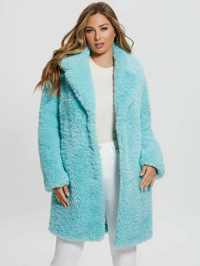 Jackets and Coats GUESS Women Nives FauxFur Coat Surf Jade Multi Jackets and Coats GUESS Women Nives FauxFur Coat Surf Jade Multi