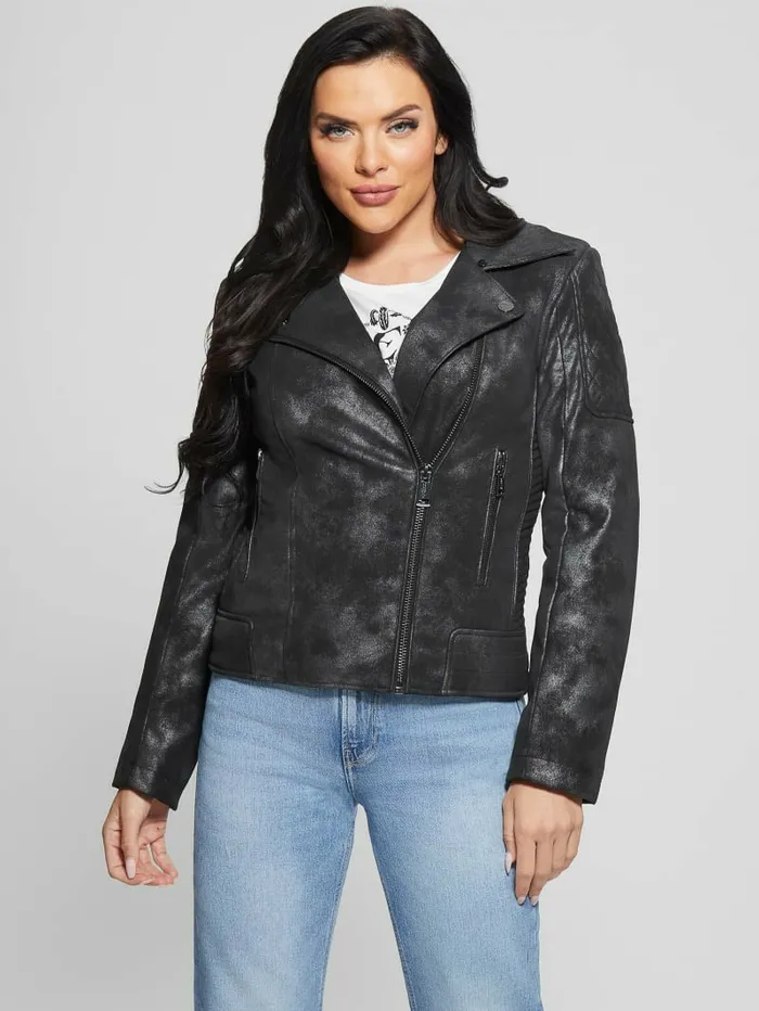 Jackets and Coats GUESS Women Olivia FauxLeather Moto Jacket Jet Black Multi Jackets and Coats GUESS Women Olivia FauxLeather Moto Jacket Jet Black Multi