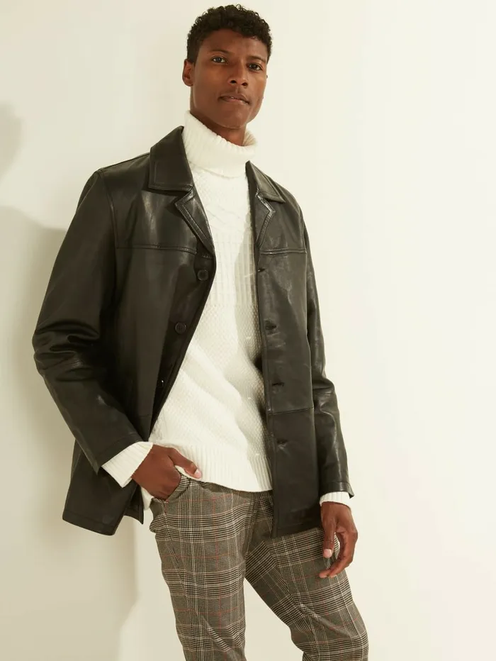 Jackets and Coats Leather Car Coat Black GUESS Men