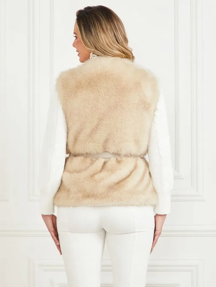 Jackets and Coats Women GUESS Honey FauxFur Vest Fawn Taupe Jackets and Coats Women GUESS Honey FauxFur Vest Fawn Taupe
