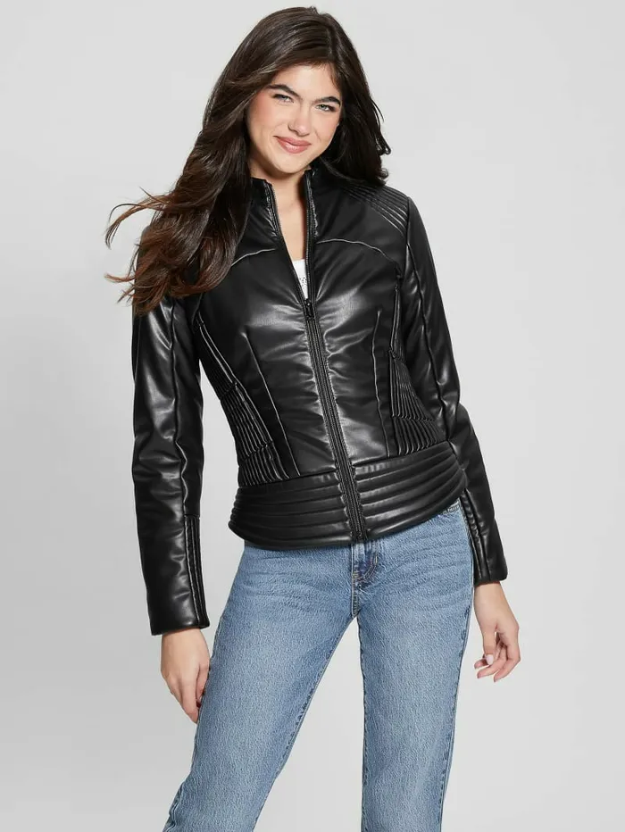 Jackets and Coats Women Lea FauxLeather Corset Jacket Black GUESS