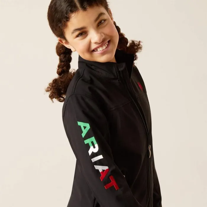 Jackets and Vests Kids Ariat New Team Softshell Brand Jacket Mex Black
