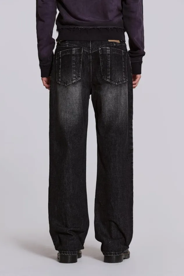 Jaded London Baggy Jeans Men Washed Black Stud Scott Jean Black