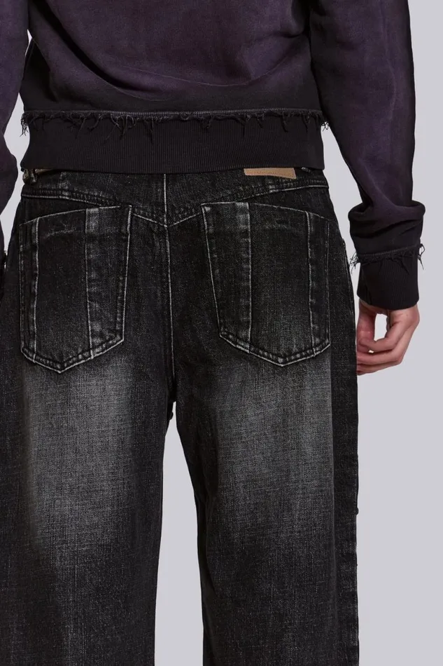 Jaded London Baggy Jeans Men Washed Black Stud Scott Jean Black