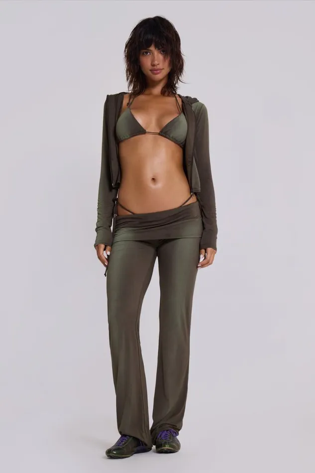 Jaded London Baggy Joggers and Sweatpants Women Tacha Fold Over Ombr Trousers Green