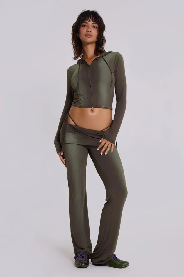 Jaded London Baggy Joggers and Sweatpants Women Tacha Fold Over Ombr Trousers Green