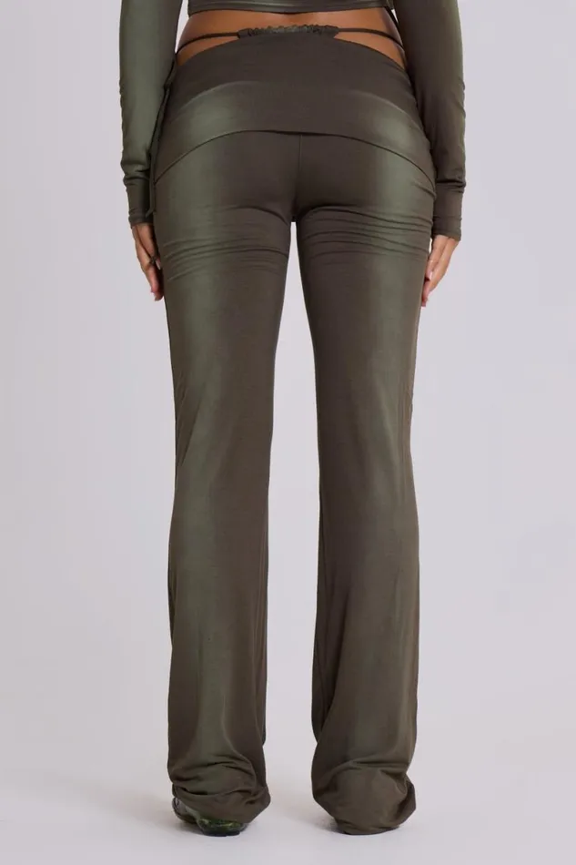 Jaded London Baggy Joggers and Sweatpants Women Tacha Fold Over Ombr Trousers Green