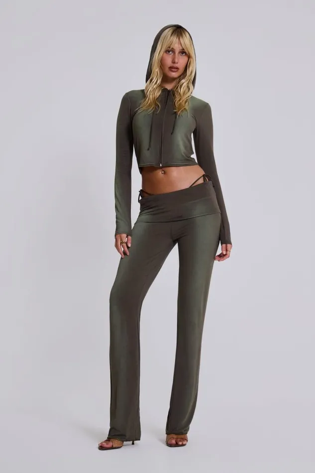 Jaded London Baggy Joggers and Sweatpants Women Tacha Fold Over Ombr Trousers Green