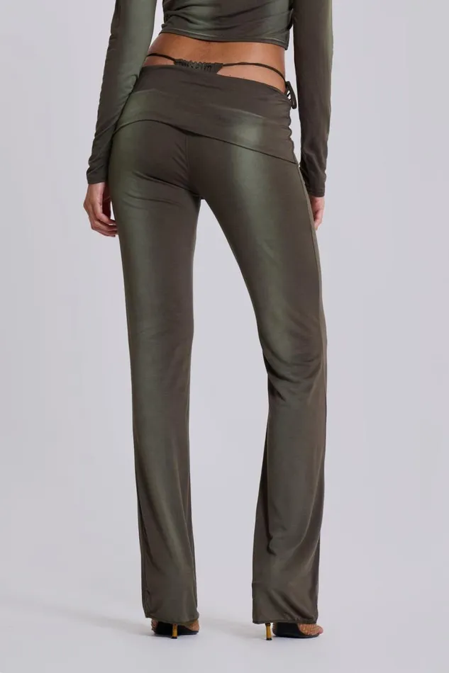 Jaded London Baggy Joggers and Sweatpants Women Tacha Fold Over Ombr Trousers Green