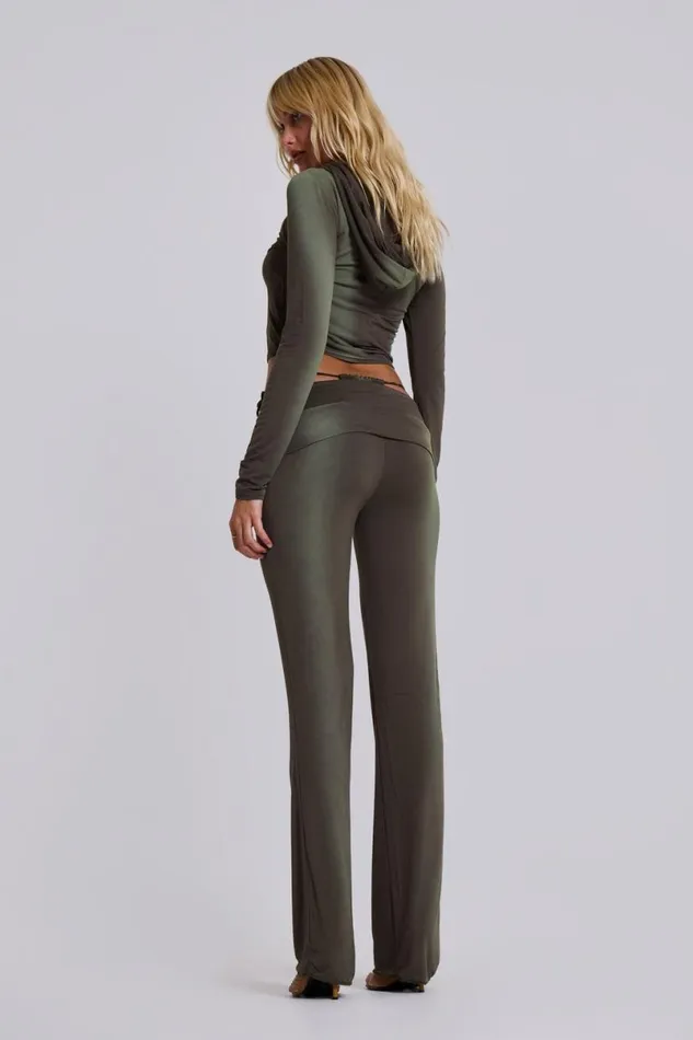 Jaded London Baggy Joggers and Sweatpants Women Tacha Fold Over Ombr Trousers Green