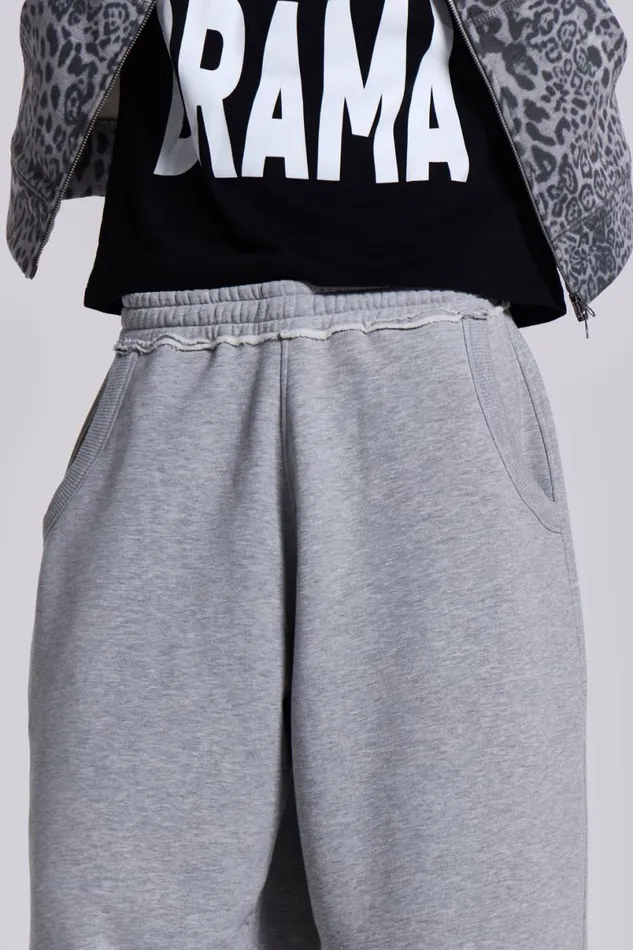 Jaded London Baggy Joggers and Sweatpants WomenUnisex Grey Marl Cuffed Baggy Monster Joggers Grey
