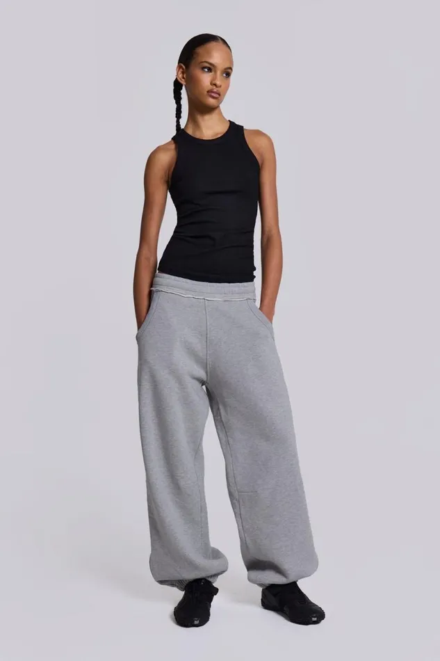 Jaded London Baggy Joggers and Sweatpants WomenUnisex Grey Marl Cuffed Baggy Monster Joggers Grey