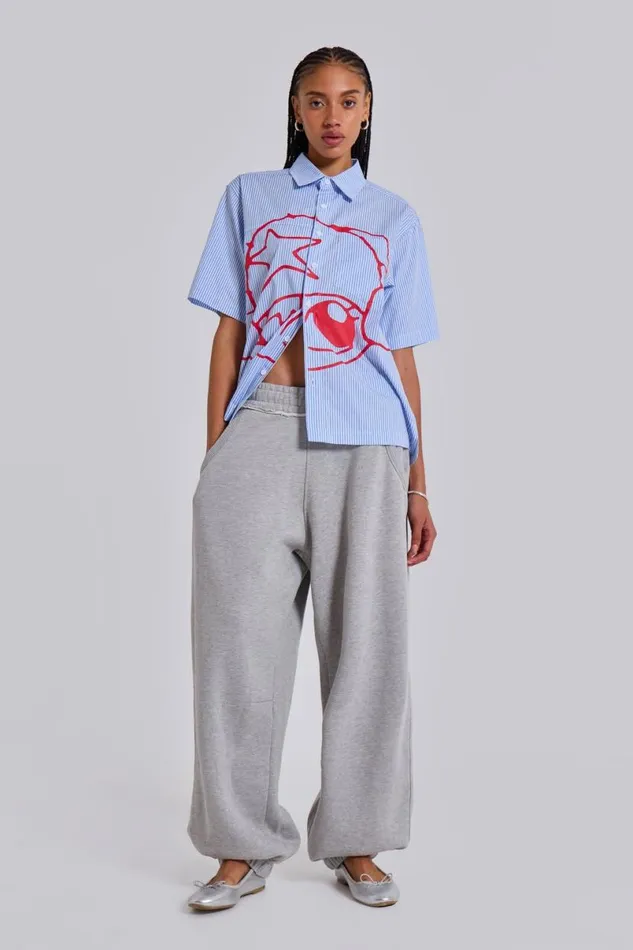 Jaded London Baggy Joggers and Sweatpants WomenUnisex Grey Marl Cuffed Baggy Monster Joggers Grey