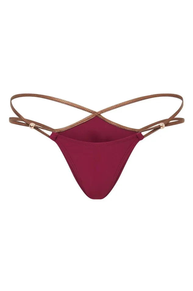 Jaded London Bikini Bottoms Women Luna Metallic Micro Bikini Bottoms Burgundy