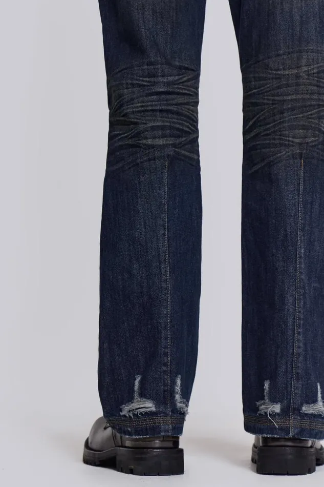 Jaded London Bootcut Jeans Men Embroidered Bass Jeans Blue