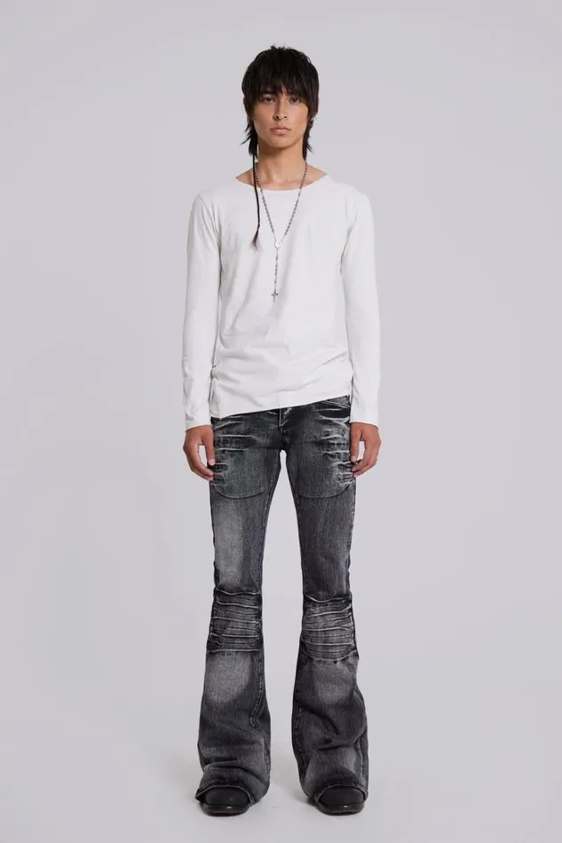 Jaded London Bootcut Jeans Men Washed Black Drift Jeans Black