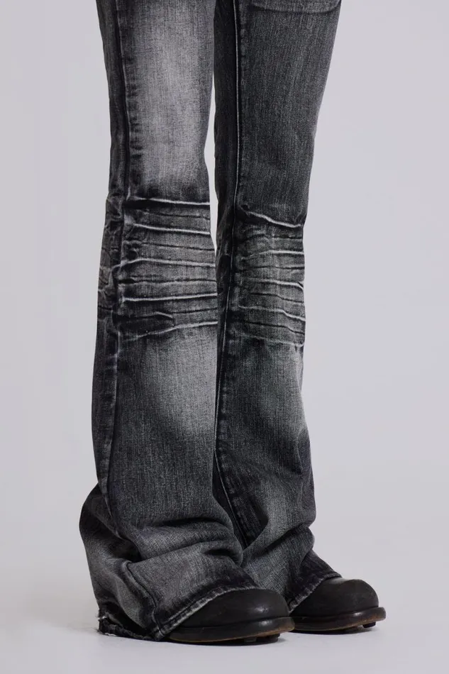 Jaded London Bootcut Jeans Men Washed Black Drift Jeans Black