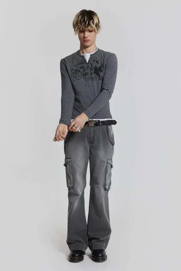 Jaded London Cargo Pants Men Grey Slub Denim Cargos Grey