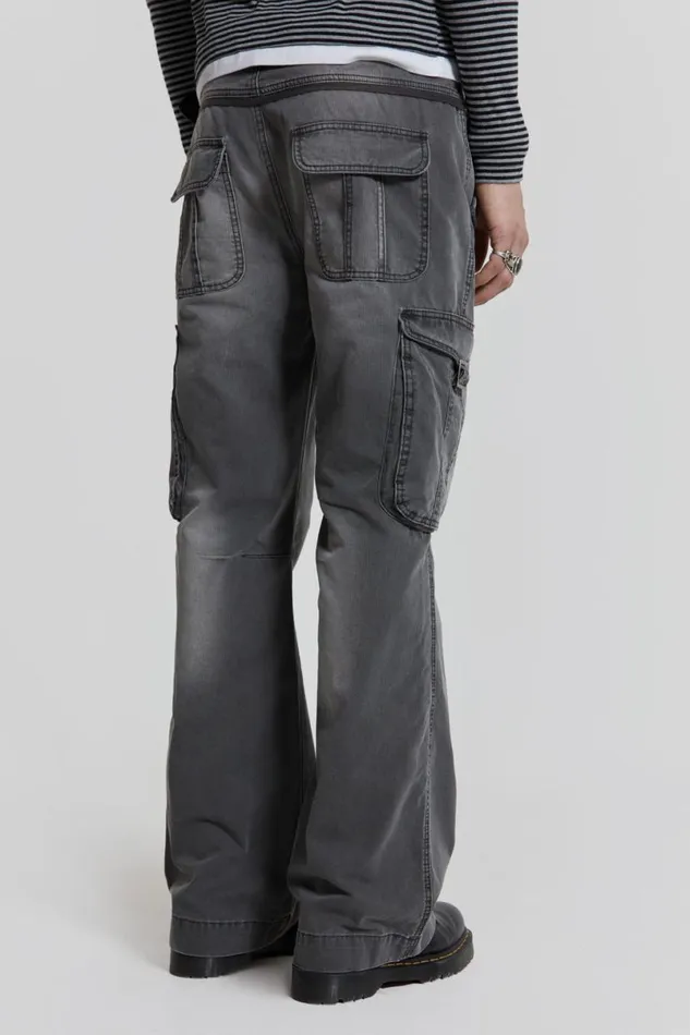 Jaded London Cargo Pants Men Grey Slub Denim Cargos Grey