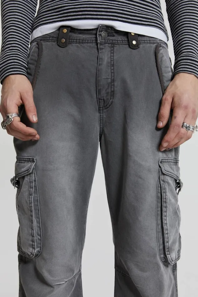 Jaded London Cargo Pants Men Grey Slub Denim Cargos Grey