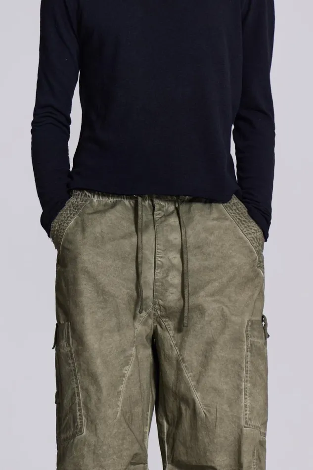 Jaded London Cargo Pants Men Khaki Oil Wash Parachute Pants Khaki