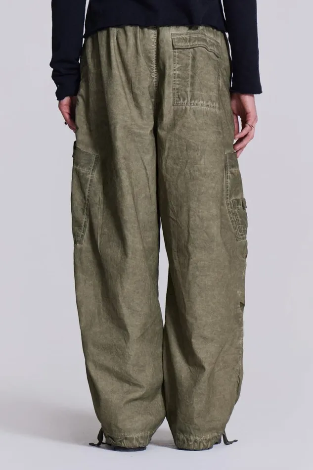 Jaded London Cargo Pants Men Khaki Oil Wash Parachute Pants Khaki