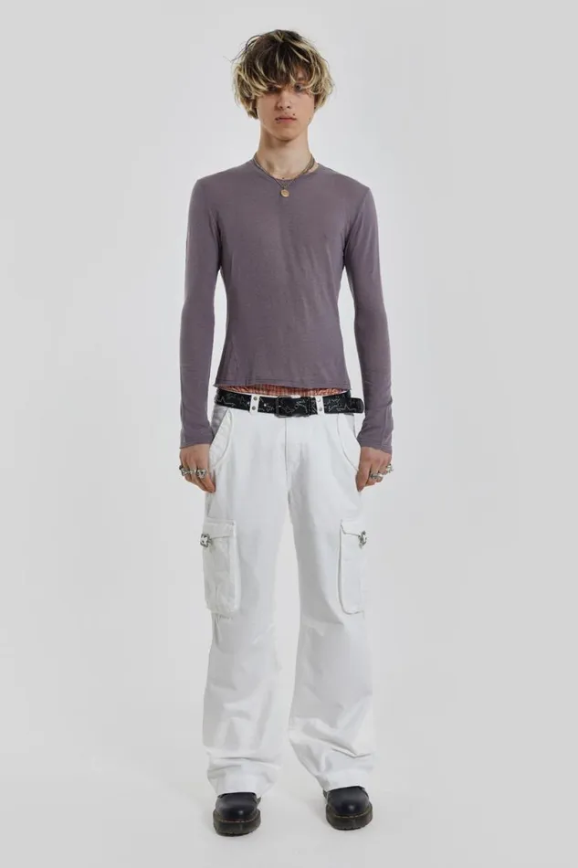 Jaded London Cargo Pants Men White Straight Leg Cargo Trousers White