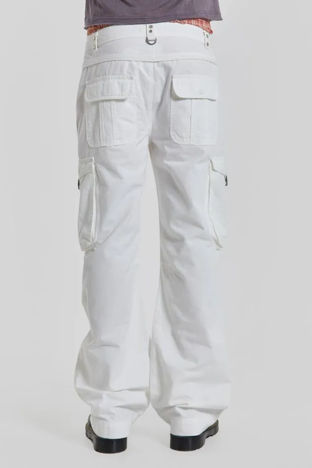 Jaded London Cargo Pants Men White Straight Leg Cargo Trousers White