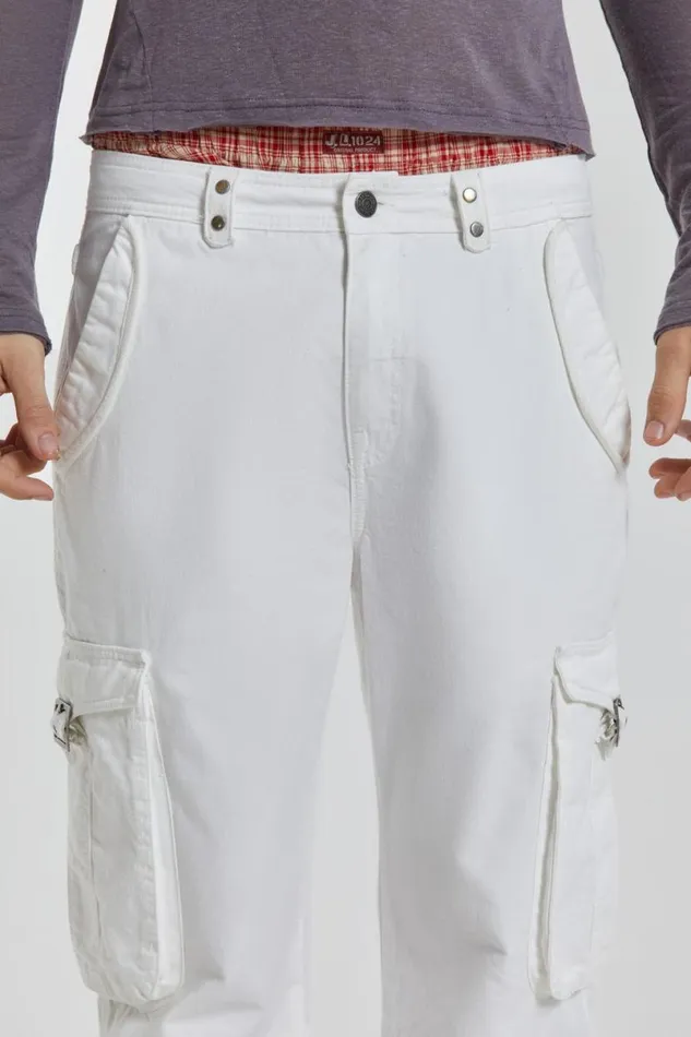 Jaded London Cargo Pants Men White Straight Leg Cargo Trousers White