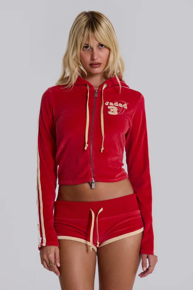 Jaded London CoOrds Women Red Three Velour Mini Runner Shorts Multi