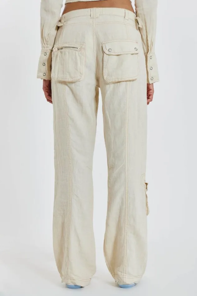 Jaded London CoOrds Women Santal Linen Cargo Trousers Ecru