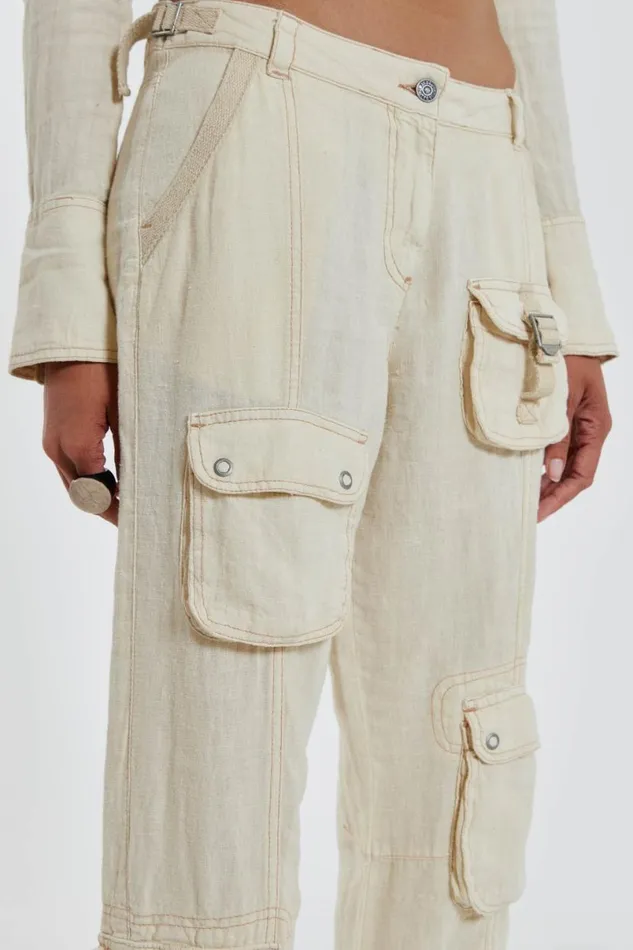 Jaded London CoOrds Women Santal Linen Cargo Trousers Ecru