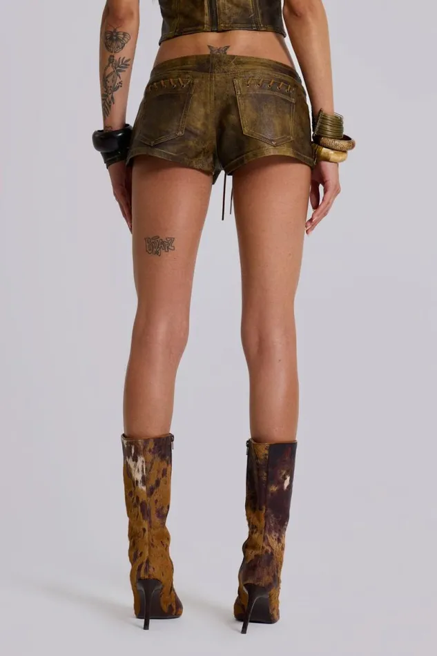 Jaded London CoOrds Women Vaca Whipstitch Faux Leather Mini Shorts Green