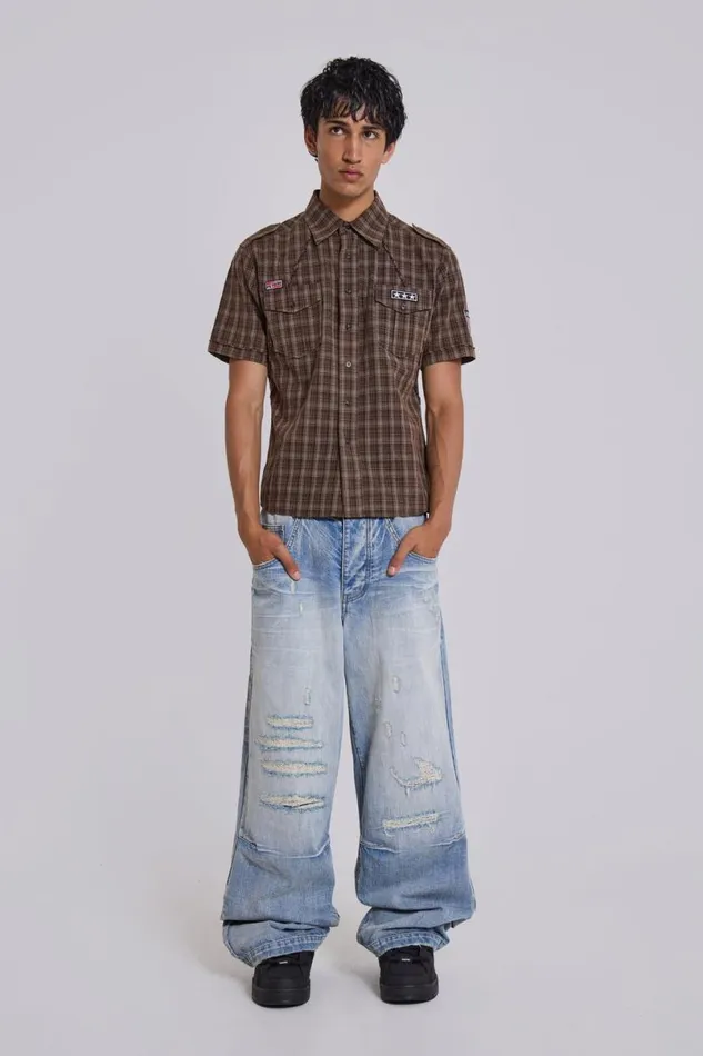 Jaded London Colossus Jeans Men Bleach Repaired Low Rise Colossus Blue