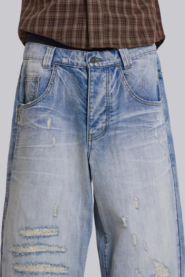 Jaded London Colossus Jeans Men Bleach Repaired Low Rise Colossus Blue