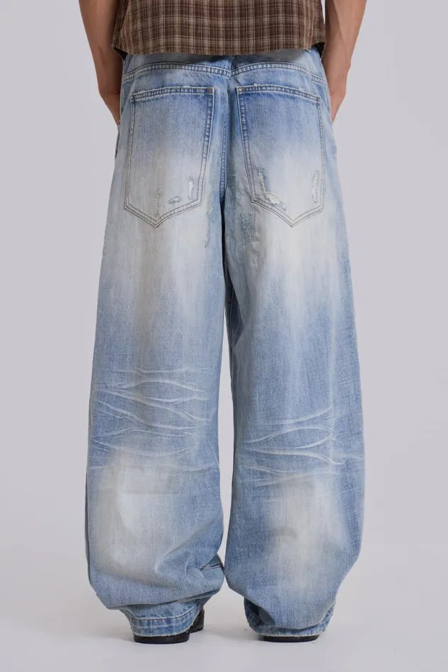 Jaded London Colossus Jeans Men Bleach Repaired Low Rise Colossus Blue