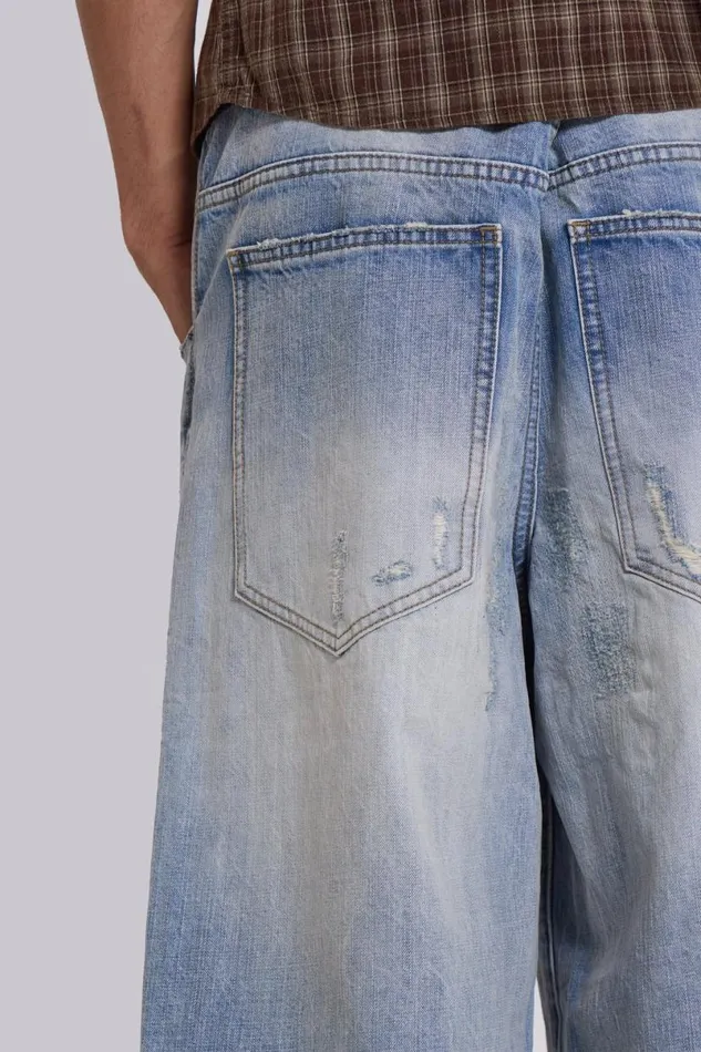 Jaded London Colossus Jeans Men Bleach Repaired Low Rise Colossus Blue