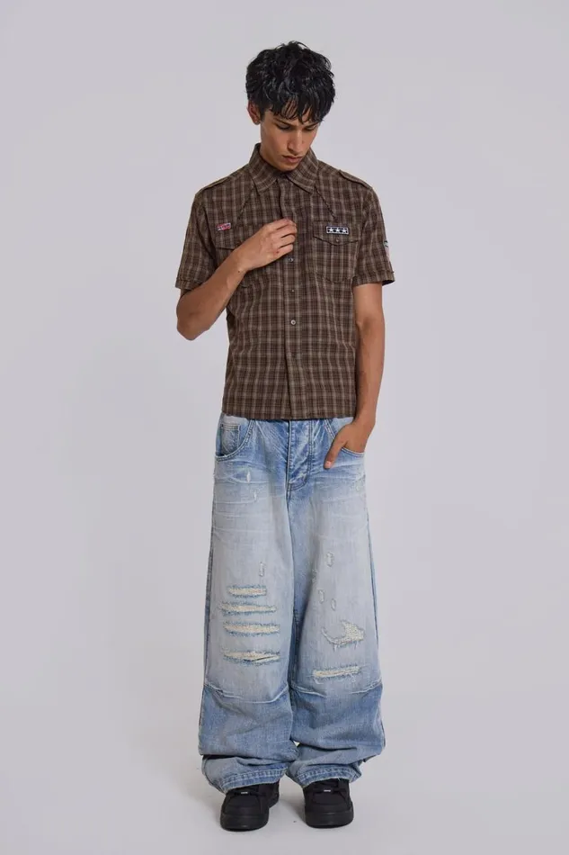 Jaded London Colossus Jeans Men Bleach Repaired Low Rise Colossus Blue