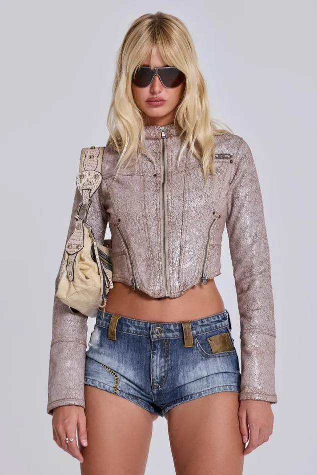 Jaded London Jackets Women Sphynx Cracked Corsetted Jacket Brown