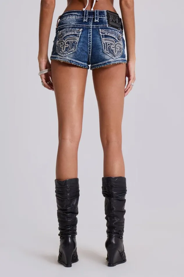 Jaded London Jeans Women Rock Revival Denim Mini Shorts Blue