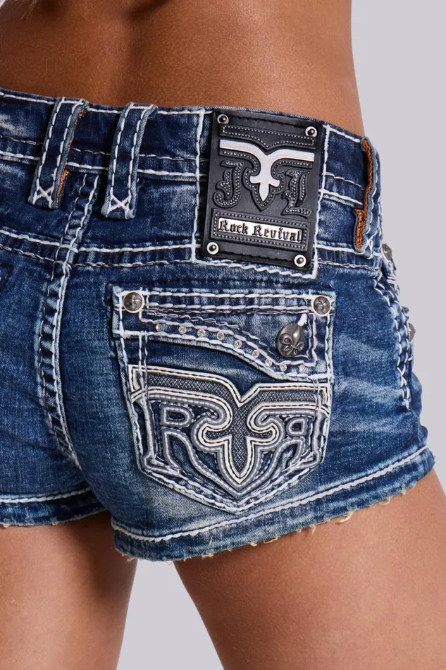 Jaded London Jeans Women Rock Revival Denim Mini Shorts Blue