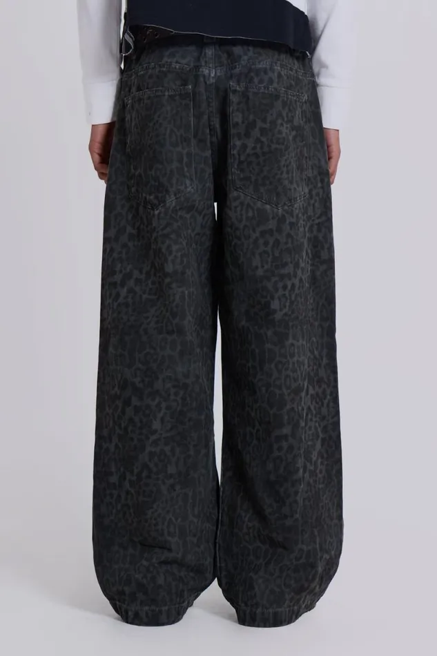 Jaded London Jeans WomenUnisex Charcoal Leopard Fade Colossus Jeans Charcoal Leopard