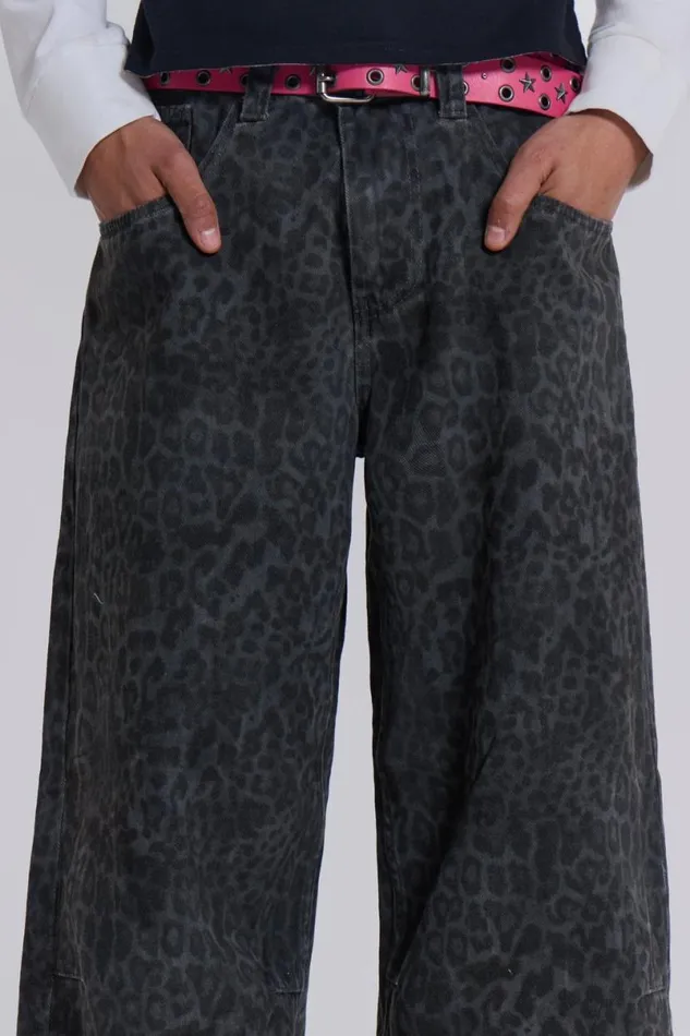 Jaded London Jeans WomenUnisex Charcoal Leopard Fade Colossus Jeans Charcoal Leopard