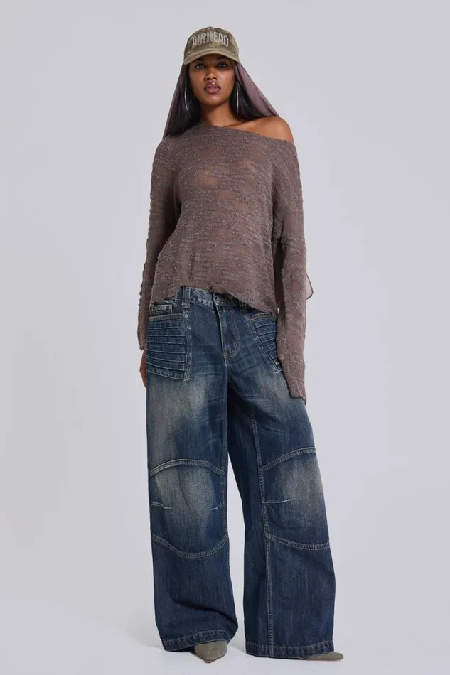 Jaded London Jeans WomenUnisex Mid Blue Crash Biker Colossus Jeans Blue