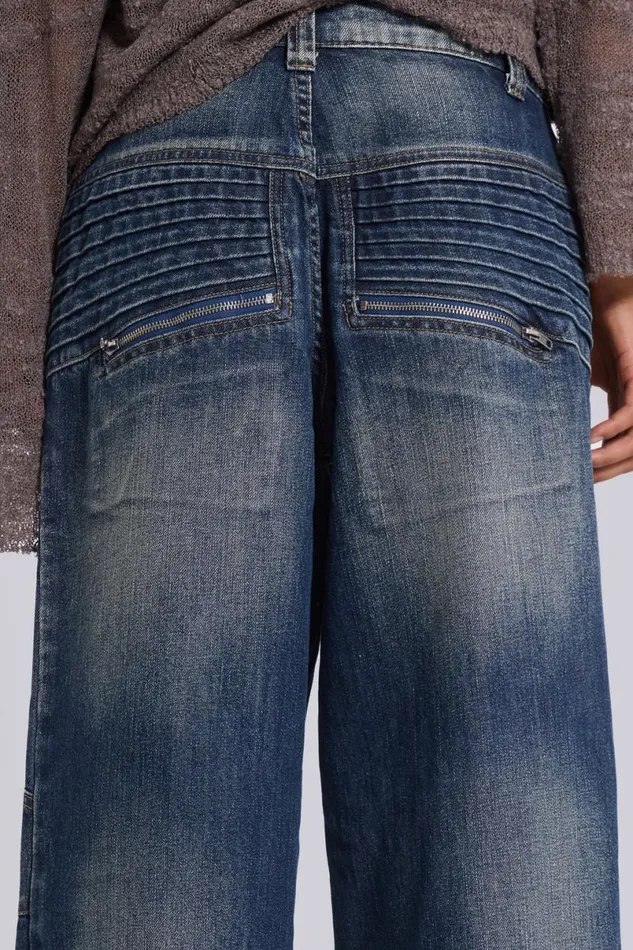 Jaded London Jeans WomenUnisex Mid Blue Crash Biker Colossus Jeans Blue