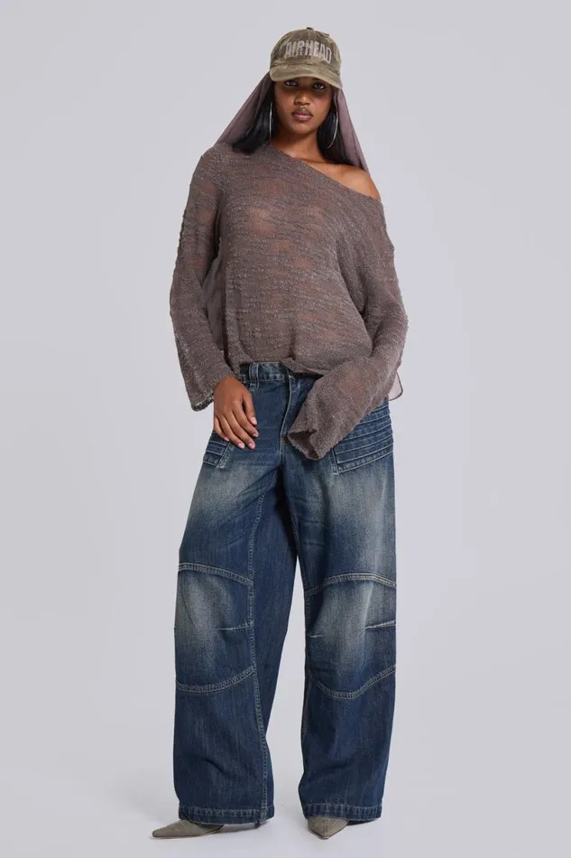 Jaded London Jeans WomenUnisex Mid Blue Crash Biker Colossus Jeans Blue