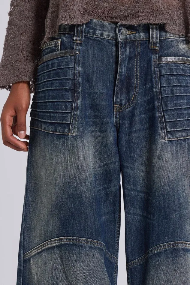 Jaded London Jeans WomenUnisex Mid Blue Crash Biker Colossus Jeans Blue