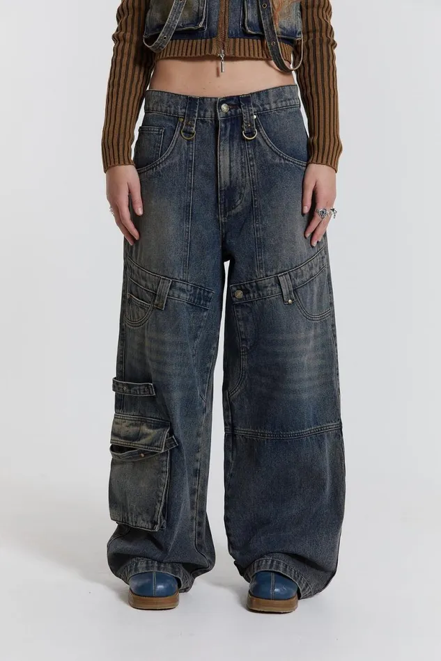 Jaded London Jeans Women Zenith Double Layer Seam Colossus Baggy Jeans Blue