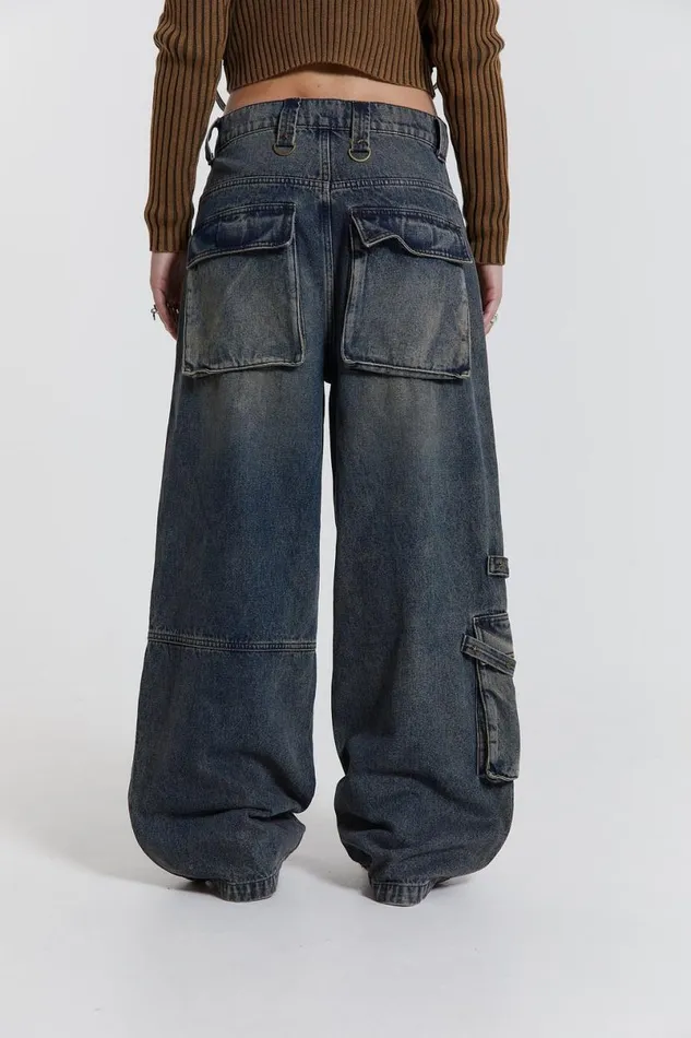 Jaded London Jeans Women Zenith Double Layer Seam Colossus Baggy Jeans Blue