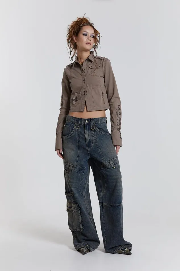 Jaded London Jeans Women Zenith Double Layer Seam Colossus Baggy Jeans Blue